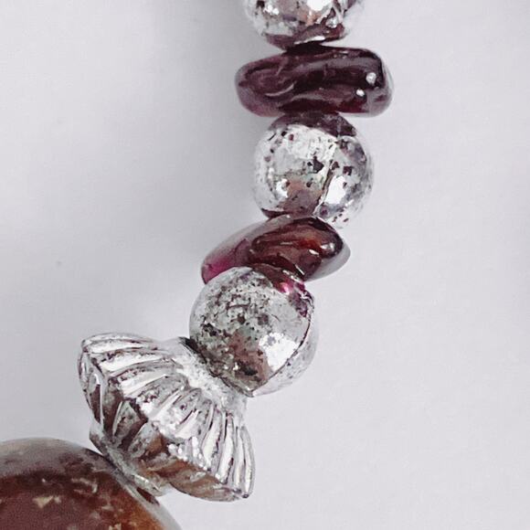 Vintage Brown Gemstone Agate Garnet Silver Tone Beaded Necklace 22" Boho Jewelry - Picture 8 of 16